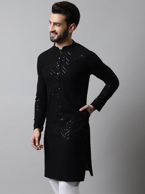 Men's Black Embroidered Sequined Kurta