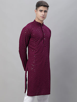 Men's Purple Embroidered Sequined Kurta