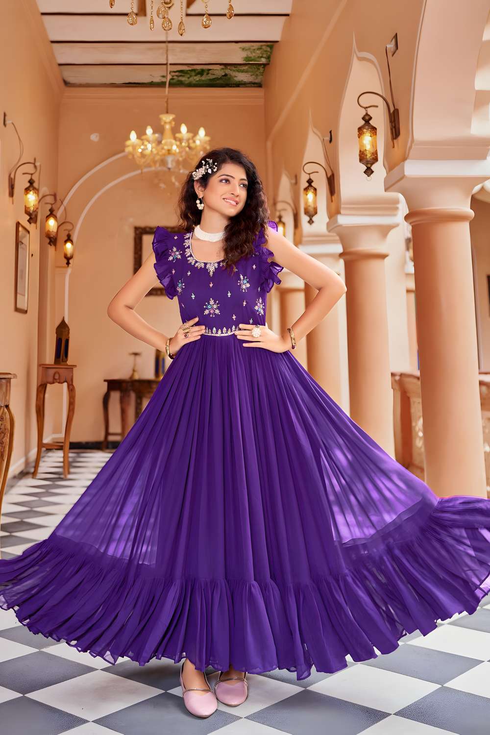 Purple Sequin Georgette Anarakali Gown