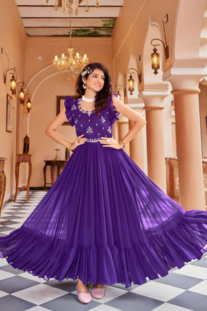 Purple Sequin Georgette Anarakali Gown