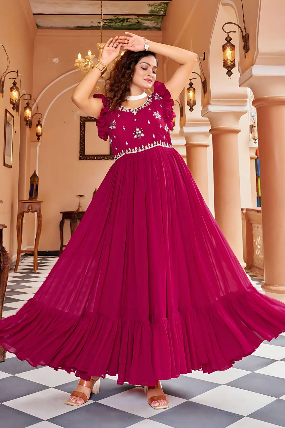 Rani Pink Sequin Georgette Anarakali Gown