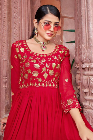 Maroon Floral Embroidered Georgette Gown