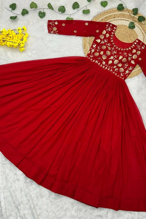 Maroon Floral Embroidered Georgette Gown