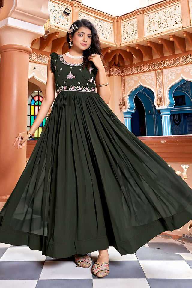 Mehendi Sequin Georgette Anarakali Gown