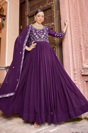 Violet Floral Embroidered Georgette Gown