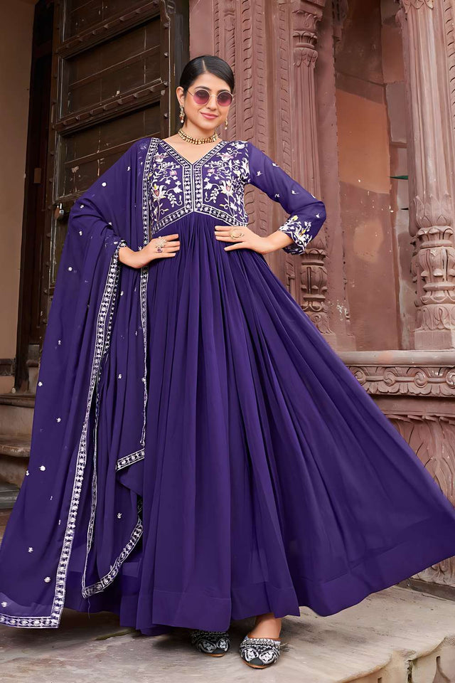 Purple Sequin Georgette Anarakali Gown