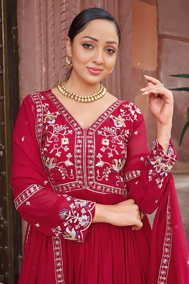 Red Sequin Georgette Anarakali Gown