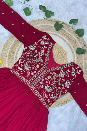 Red Sequin Georgette Anarakali Gown