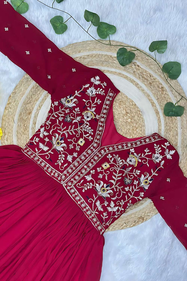 Red Sequin Georgette Anarakali Gown