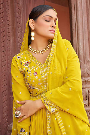 Yellow Sequin Georgette Anarakali Gown