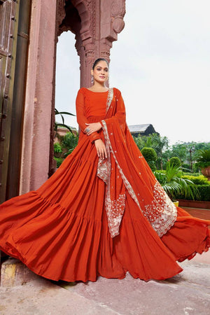 Rust Solid Georgette Gown