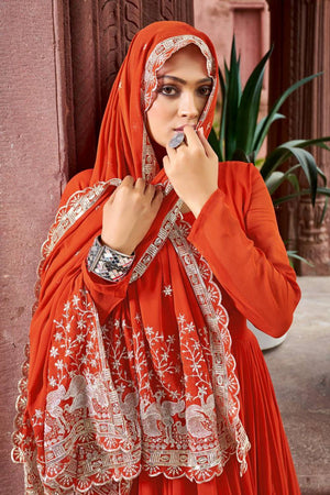 Rust Solid Georgette Gown