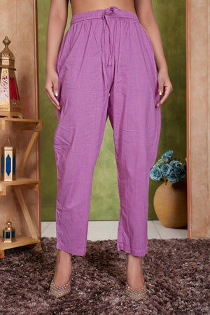 Mustard Floral Printed Cotton Kurti Pant Set