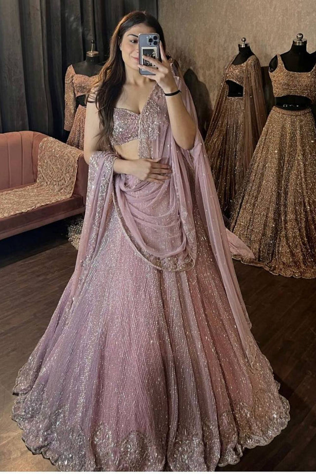 Peach Sequin Art Silk Lehenga