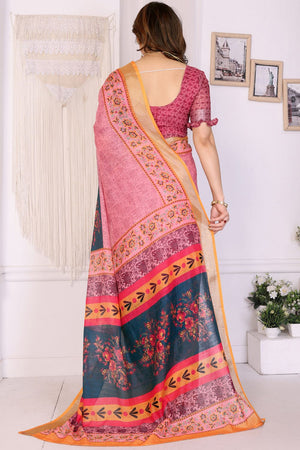 Peach Abstract Printed Linen Saree (LILEN-06PEACH)