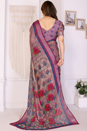 Wine Abstract Printed Linen Saree (LILEN-11WINE)