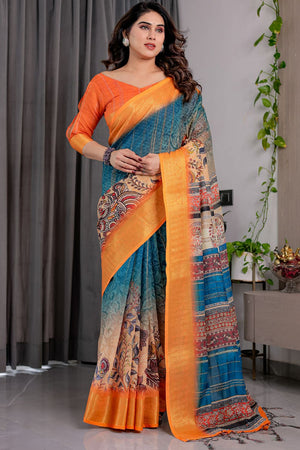 Mustard Printed Linen Saree (LJ8-MUSTARD)