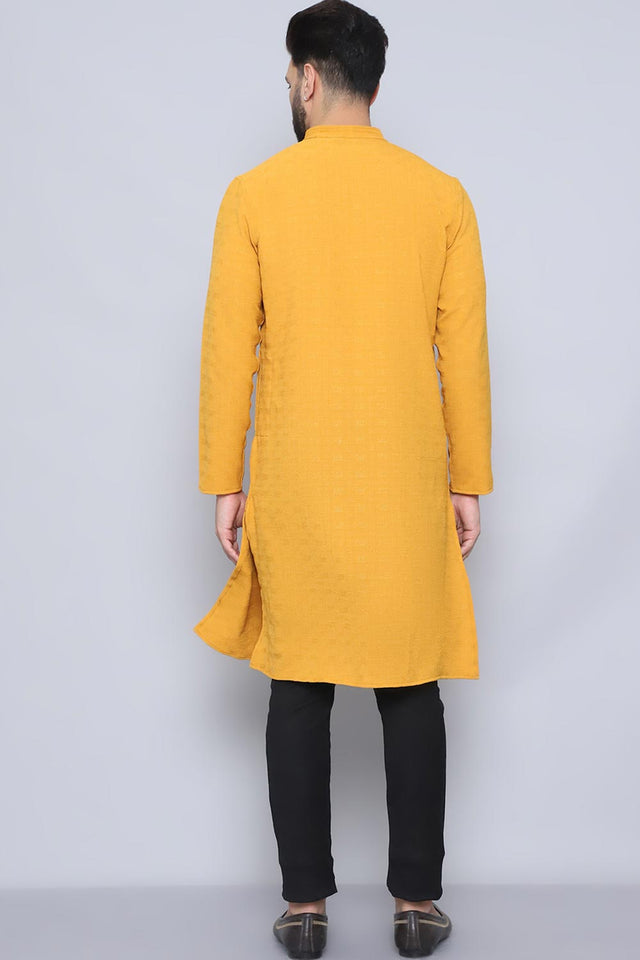 Men's Yellow Cotton Solid Long Kurta (LK-BF1287-SFB)
