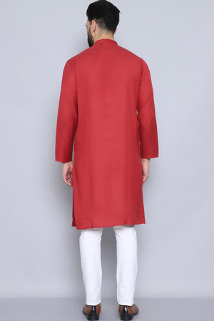 Men's Rust Cotton Solid Long Kurta