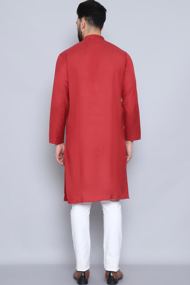 Men's Rust Cotton Solid Long Kurta