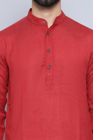 Men's Rust Cotton Solid Long Kurta