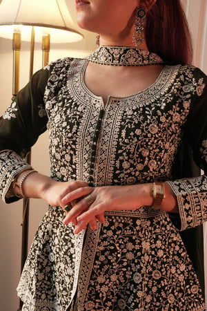 Green Floral Embroidered Georgette Sharara Suit (LM-14-Green)