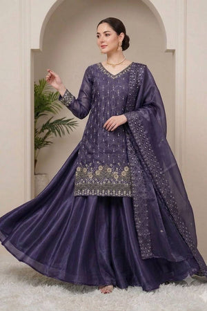 Blue Floral Embroidered Art Silk Sharara Suit (LM -17-Blue)