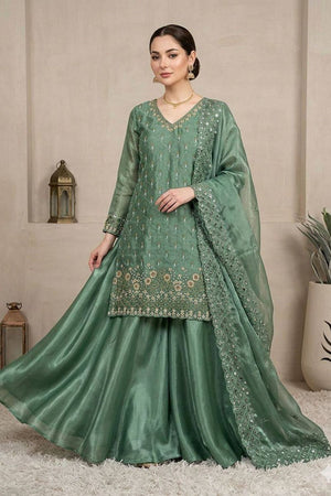 Sea Green Floral Embroidered Art Silk Sharara Suit (LM -17-SageGreen)