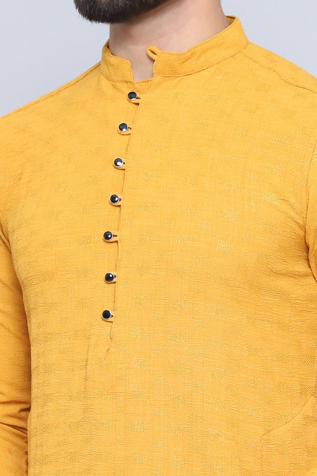 Men's Yellow Cotton Solid Long Kurta (LPP-BF1287-SFB)