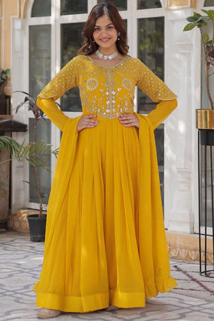 Yellow Sequin with Embroidered Georgette Gown