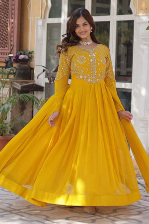 Yellow Sequin with Embroidered Georgette Gown
