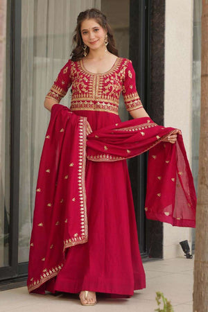 Red Embroidered Silk Gown
