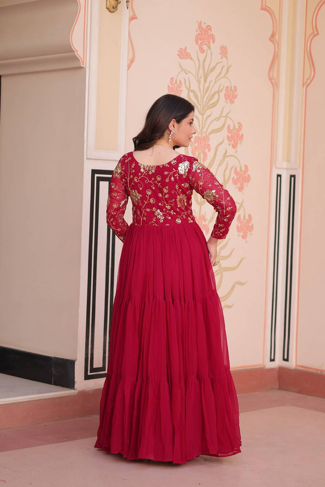 Pink Embroidered Georgette Gown
