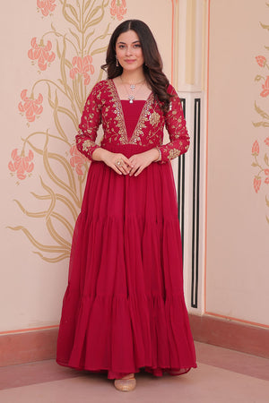 Pink Embroidered Georgette Gown