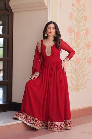 Maroon Embroidered Georgette Gown