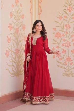 Maroon Embroidered Georgette Gown