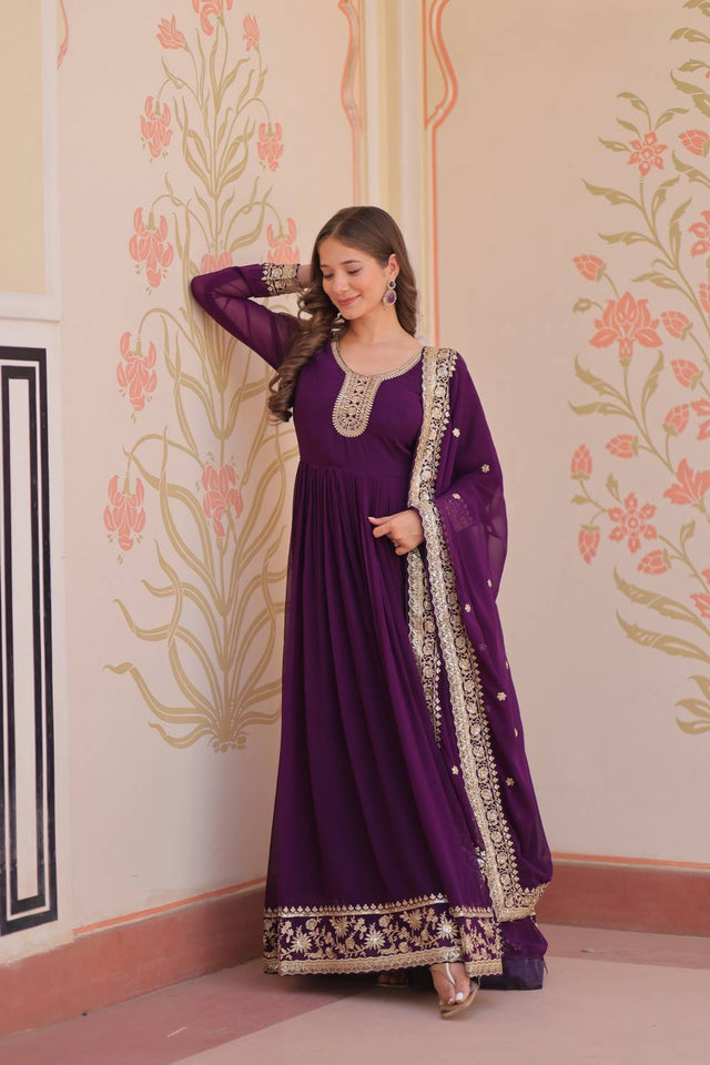 Violet Embroidered Georgette Gown