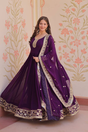 Violet Embroidered Georgette Gown