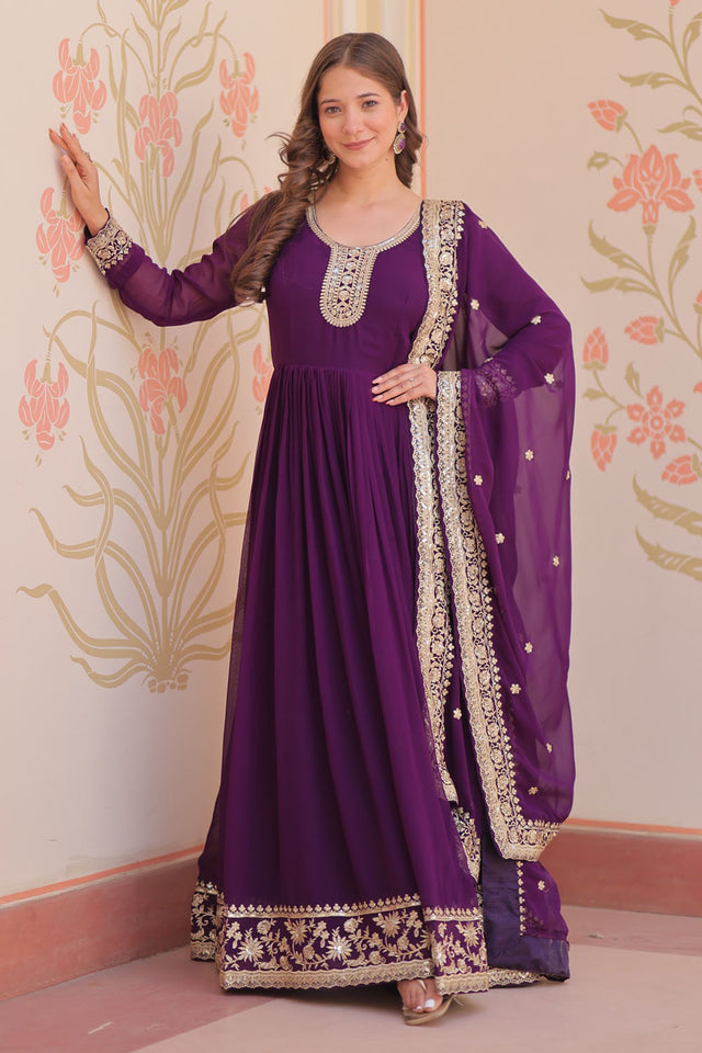 Violet Embroidered Georgette Gown