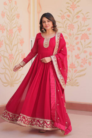 Rani Pink Embroidered Georgette Gown