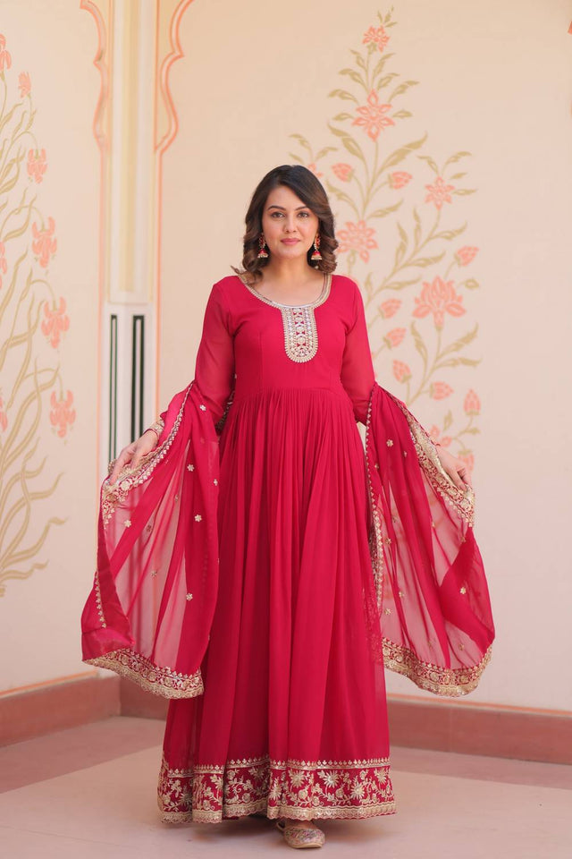 Rani Pink Embroidered Georgette Gown