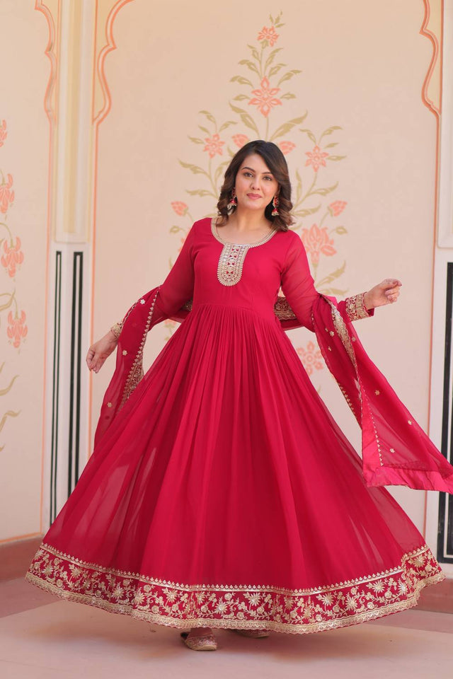Rani Pink Embroidered Georgette Gown