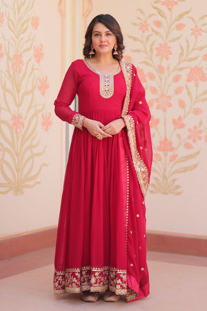 Rani Pink Embroidered Georgette Gown