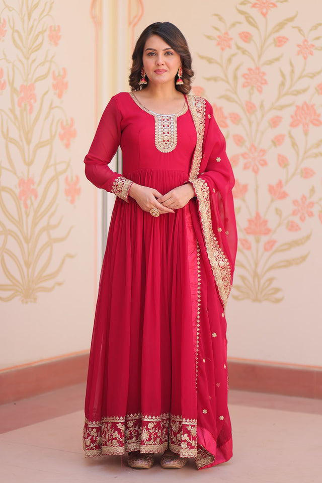 Rani Pink Embroidered Georgette Gown