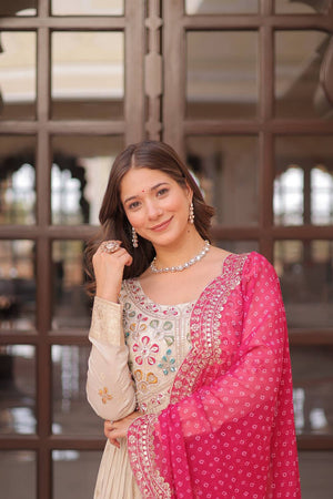 Cream Embroidered Silk Gown