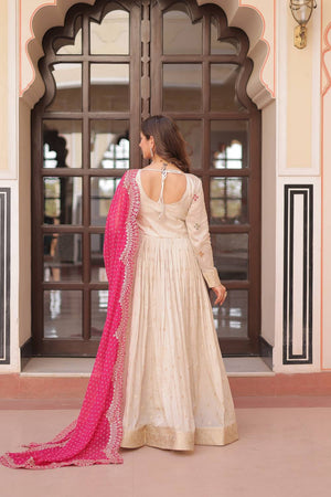 Cream Embroidered Silk Gown