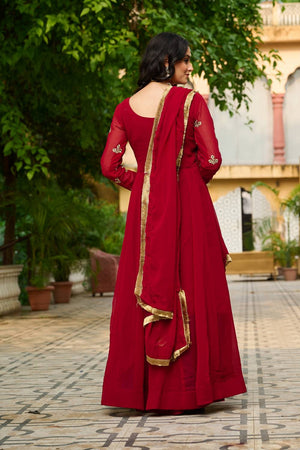Maroon Embroidered Georgette Gown