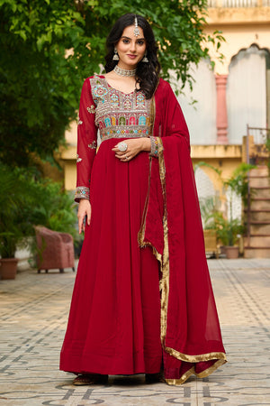 Maroon Embroidered Georgette Gown