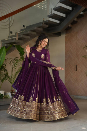 Violet Sequin Georgette Gown