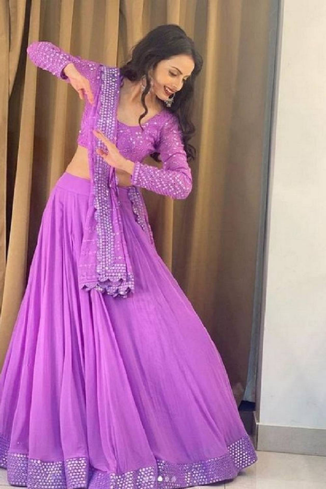 Lavender Sequin Georgette Lehenga